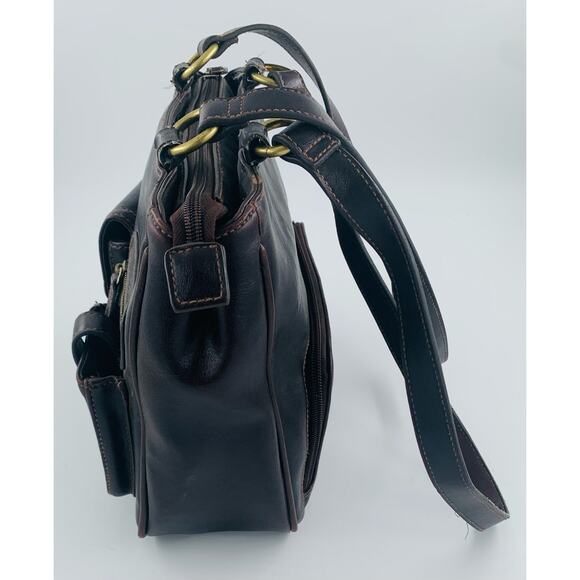 Vintage PVC Purse Brown Strap Pockets Zipper Snap Phone Pocket 10"x 9" Bag Retro - Picture 2 of 16